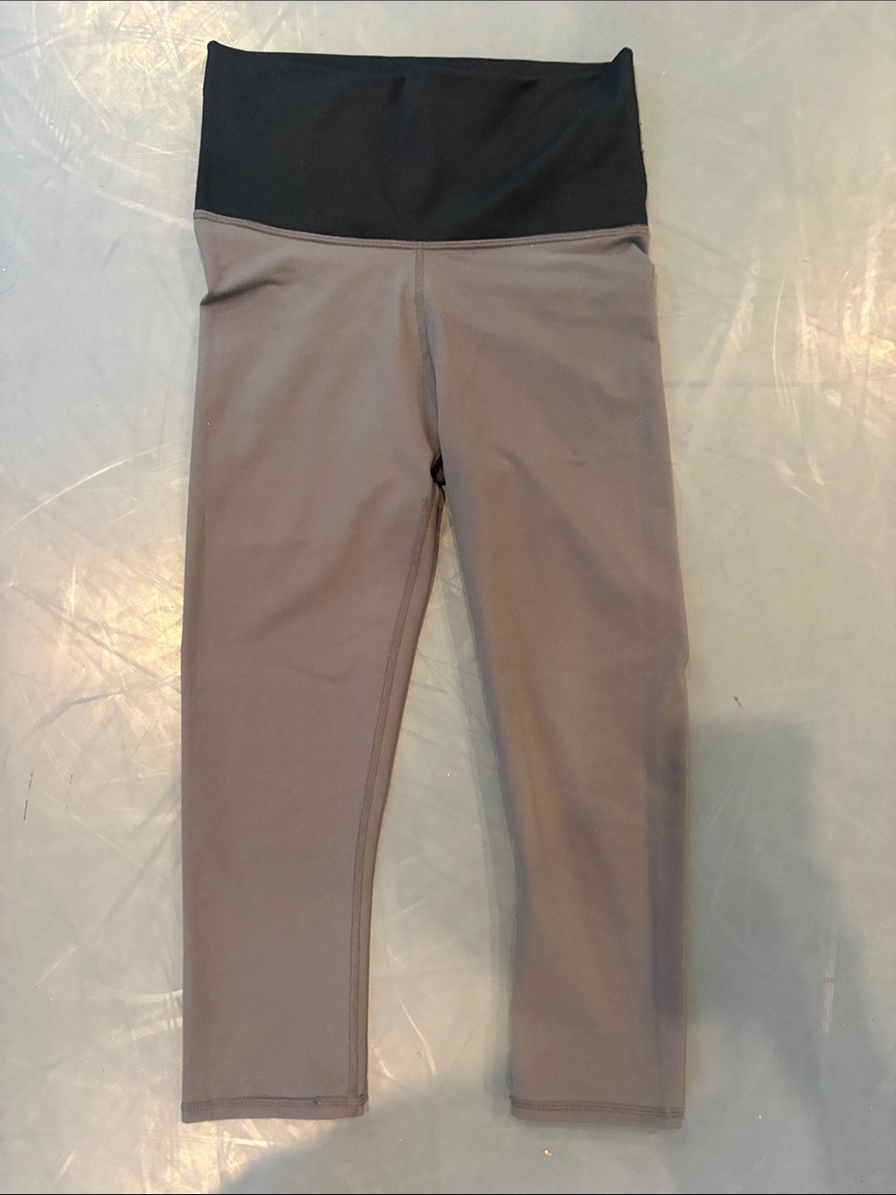Fabletics Athletic Tights - Gray with Black Fold-over Waistband